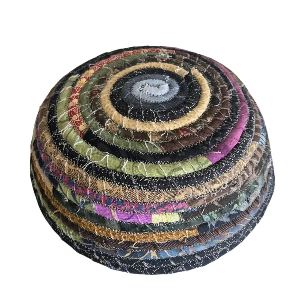 Rag Rug Coiled Rope Fabric Basket Clothesline Bowl Boho Hippie Grandmacore